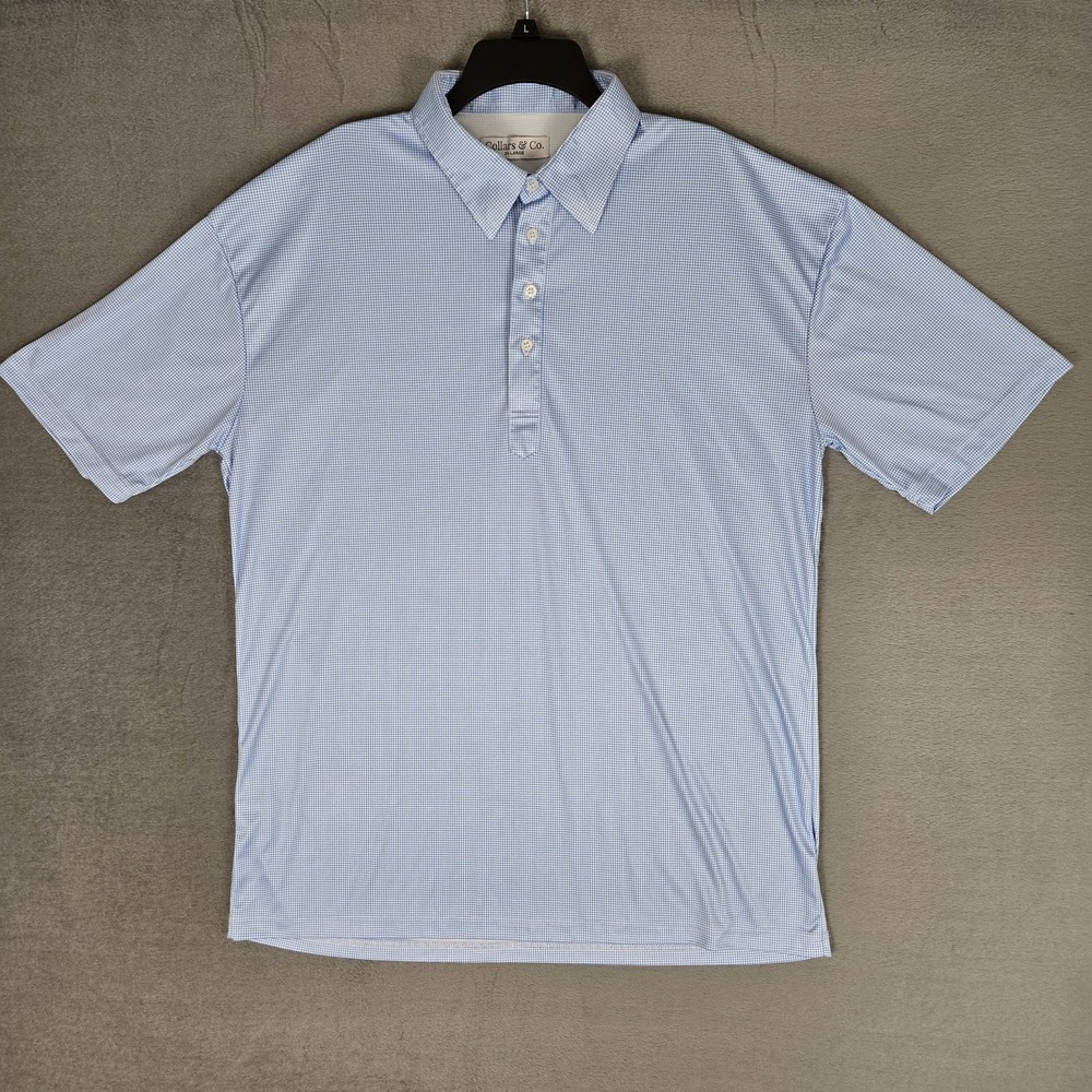 Collars and Co Shirt Mens 2XL Blue White Houndstooth Dress Collar Polo Work